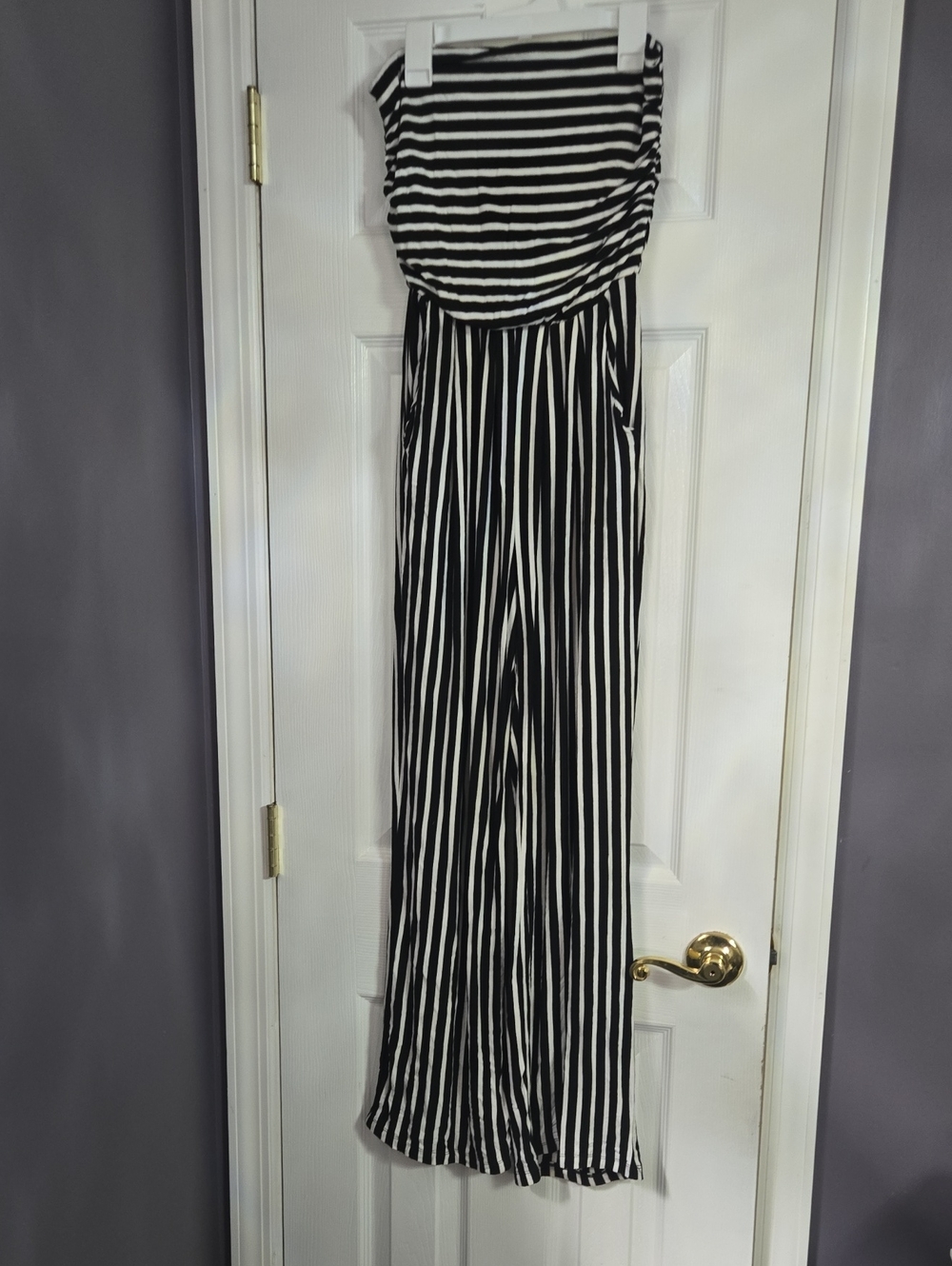 Strapless Black & White Striped Jumpsuit